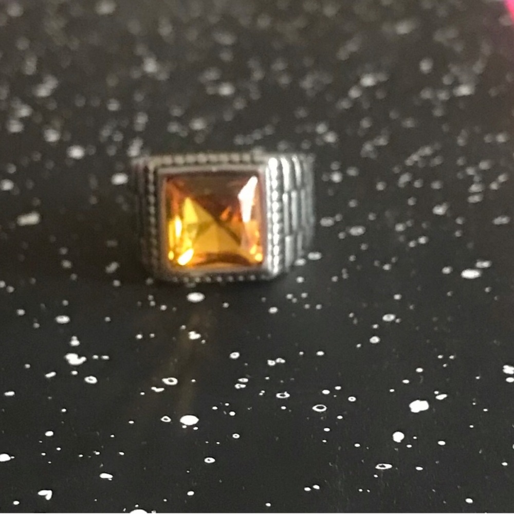 Men's Stainless Steel Ring with Amber Square Stone